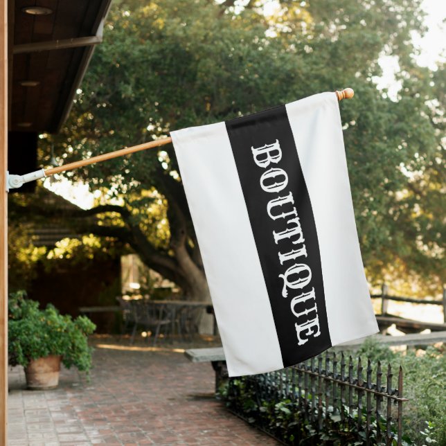 Black Stripe Antique Boutique Sign Flag (In SItu)