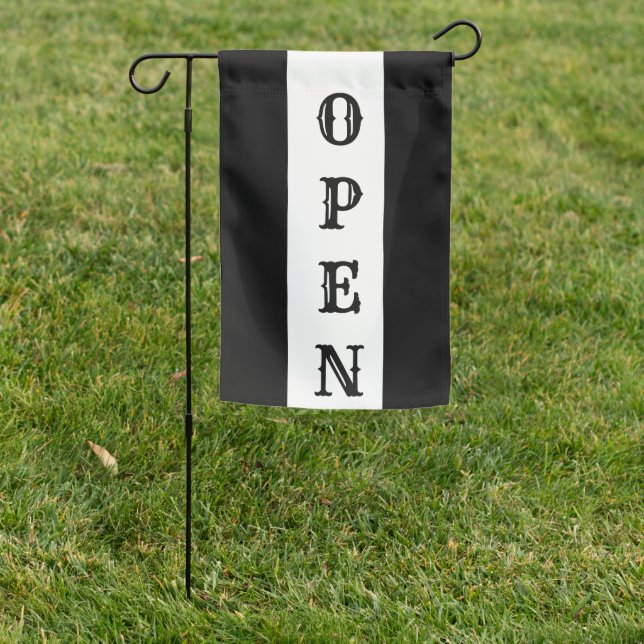 Black Stripe Antique Vertical Open Sign Flag (In SItu)