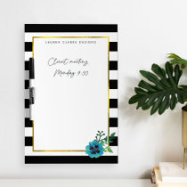 Black Stripe & Blue Floral Dry Erase Board