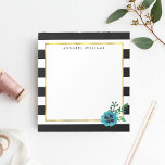 Black Stripe & Blue Flower Personalized Notepad<br><div class="desc">Modern floral note pad features chic black and white stripes with a blue watercolor pansy flower and faux gold border. Customize with a monogram,  name or text of your choice!</div>