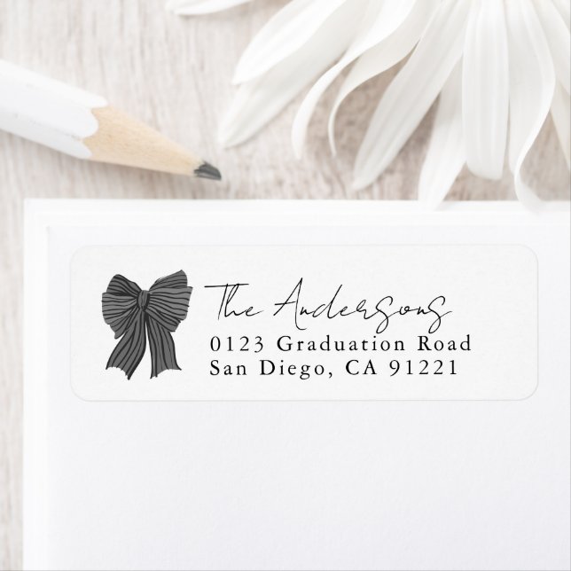 Black Stripe Bow Ribbon Return Address Label (Insitu)