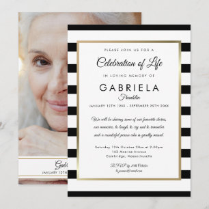 Black Stripe Celebration of Life Funeral Photo Invitation