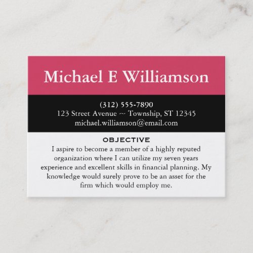 Black Stripe Dark Pink RESUME Business Cards