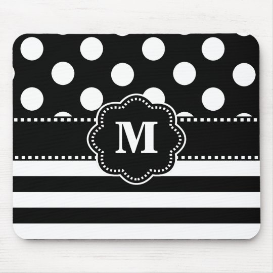 Black Stripe Dots Monogram Mouse Pad. Mouse Pad | Zazzle.com