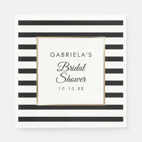 Black Stripe Elegant Gold Bridal Shower Napkins