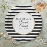 Black Stripe Elegant Gold Bridal Shower Paper Plates<br><div class="desc">With a classic black and white stripe background,  these elegant bridal shower paper plates feature an elegant faux gold foil border framing your special personalized wedding message set in chic typography. Designed by Thisisnotme©</div>