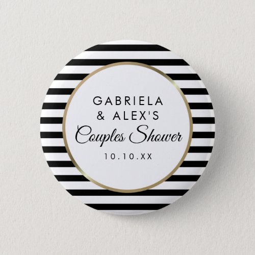 Black Stripe Elegant Gold Couples Bridal Shower Button