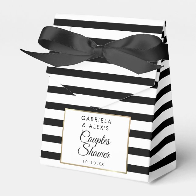 Black Stripe Elegant Gold Couples Bridal Shower Favor Boxes (Front Side)