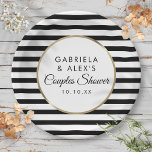 Black Stripe Elegant Gold Couples Bridal Shower Paper Plates<br><div class="desc">With a classic black and white stripe background,  these elegant couples bridal shower paper plates feature an elegant faux gold foil border framing your special personalized details set in chic typography. Designed by Thisisnotme©</div>