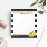 Black Stripe & Faux Gold Peony Personalized Notepad<br><div class="desc">This notepad features bold black and white stripes with a gleaming peony flower in faux gold effect. Coordinates with our Black Stripe & Gold Peony office accessories,  paper products,  and accessories. Customize with a monogram,  name or text of your choice!</div>