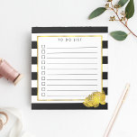 Black Stripe & Faux Gold Peony To Do List Notepad<br><div class="desc">Notepad features bold black and white stripes with a gleaming peony flower in faux (printed) gold effect,  and "to do list" at the top. 10 lines with checkboxes help you keep track of all your important tasks!</div>
