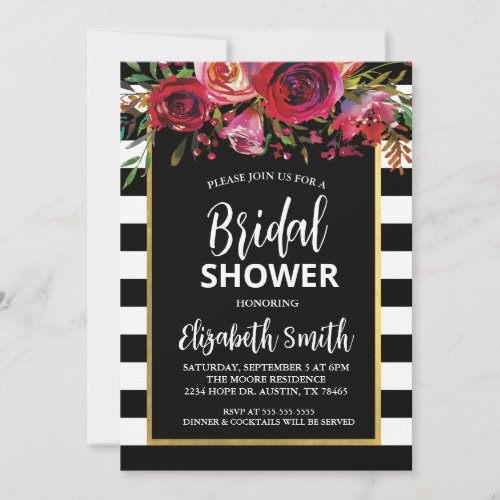 Black Stripe Floral Bridal Shower Invitation