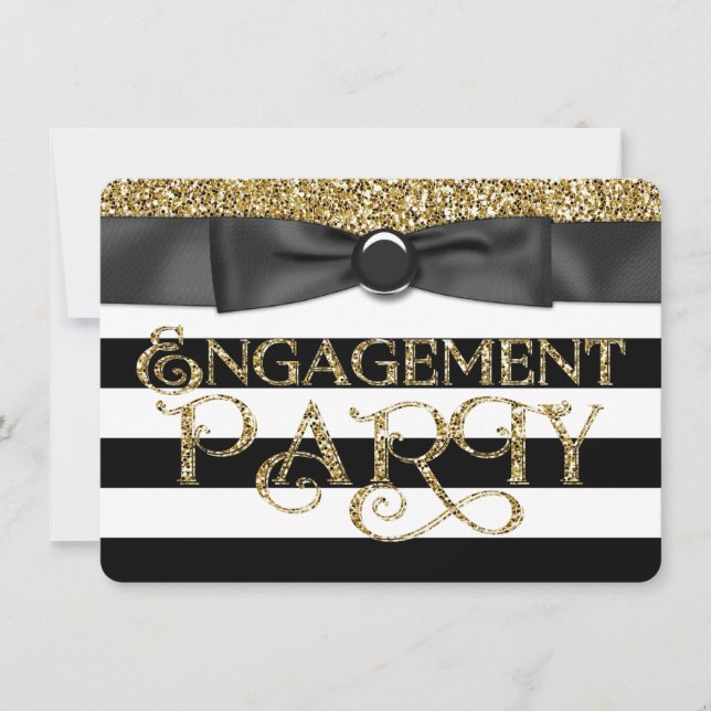 Black Stripe Gold Glitter Engagement Party Invitation (Front)