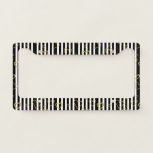 Black Stripe Gold Heart Glam Pattern (6) License Plate Frame