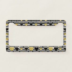 Black Stripe Gold Heart Glam Pattern (7) License Plate Frame