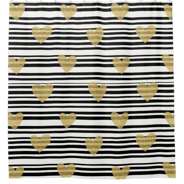Black Stripe Gold Heart Glam Pattern (8) Shower Curtain (Front)
