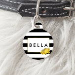 Black Stripe & Gold Peony Personalized Pet ID Tag<br><div class="desc">Pamper your pet! This pretty tag features bold black and white stripes with a gleaming peony flower in faux gold effect. Coordinates with our Black Stripe & Gold Peony invitations, office supplies, paper products, and accessories. Customize with a monogram, name or text of your choice! Gold foil is a printed...</div>
