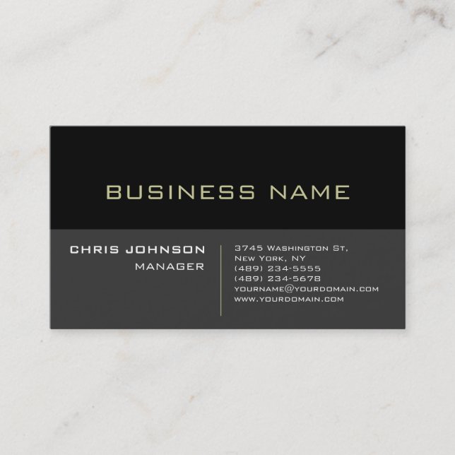 Black Stripe Gray Background Manager Business Card (Front)