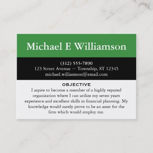 Black Stripe Green RESUME Business Cards