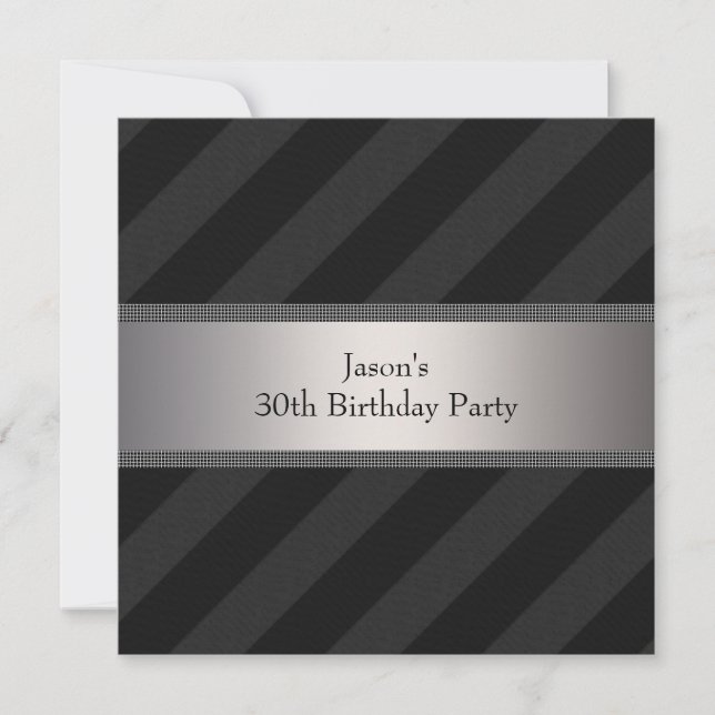 Black Stripe Mans 30th Birthday Party Invitation (Front)