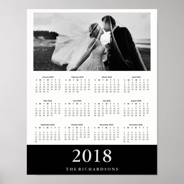 Black Stripe | Modern Minimal 2018 Photo Calendar Poster (Front)
