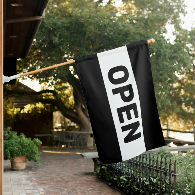 Black Stripe Open Sign Flag (In SItu)