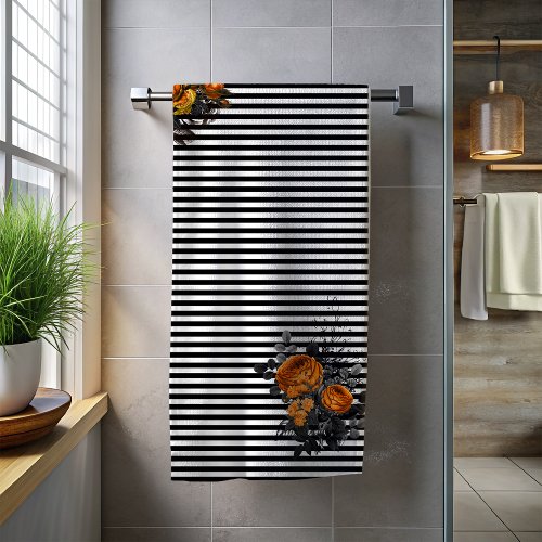 Black Stripe Orange Flower Rose Bath Halloween Bath Towel Set