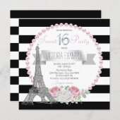 Black Stripe Paris Sweet 16 Party Invitation (Front/Back)