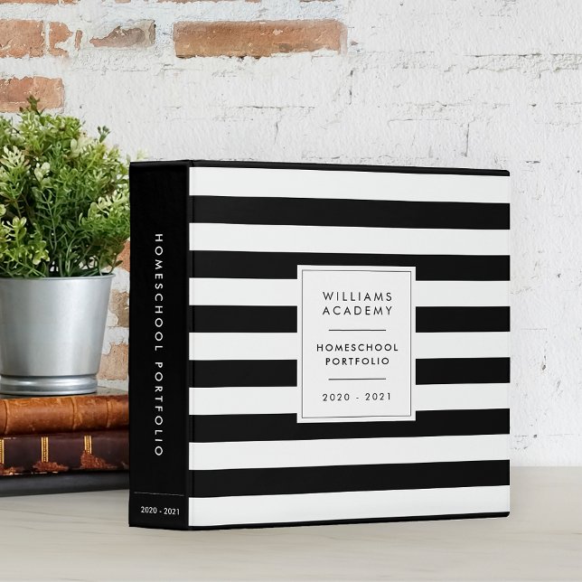 Black Stripe Personalized Homeschool Portfolio 3 Ring Binder (Creator Uploaded)