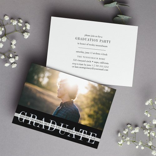 Black Stripe  Photo Graduation Party Invitation