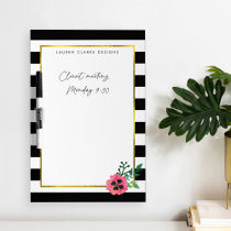 Black Stripe & Pink Floral Dry Erase Board