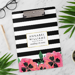 Black Stripe &amp; Pink Floral Personalized Clipboard