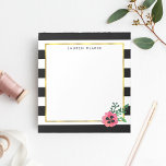 Black Stripe & Pink Floral Personalized Notepad<br><div class="desc">Modern floral notepad features chic black and white stripes with a pretty watercolor pansy flower and faux gold accents. Customize with a monogram,  name or text of your choice!</div>