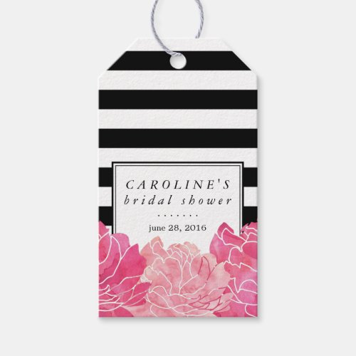 Black Stripe  Pink Peony Bridal Shower Gift Tags