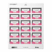 Black Stripe Pink Peony Watercolor Return Address Label (Full Sheet)