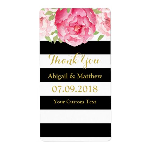 Black Stripe Pink Watercolor Floral Wedding Labels