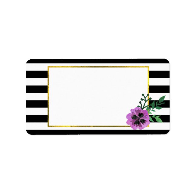 Black Stripe & Purple Pansy Address Labels (Front)
