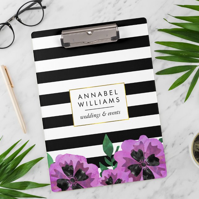Black Stripe & Purple Pansy Personalized Clipboard (Creator Uploaded)