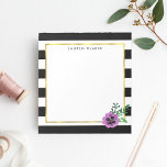 Black Stripe & Purple Pansy Personalized Notepad<br><div class="desc">Modern floral note pad features chic black and white stripes with a purple watercolor pansy flower and faux gold accents. Customize with a monogram,  name or text of your choice!</div>