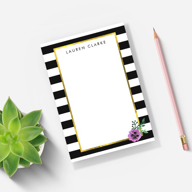 Black Stripe & Purple Pansy Post-it Notes (Creator Uploaded)