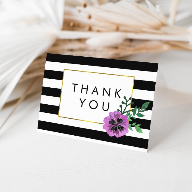 Black Stripe & Purple Pansy Thank You Cards (Creator Uploaded)