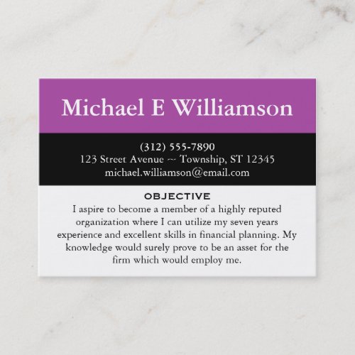 Black Stripe Purple RESUME Business Cards