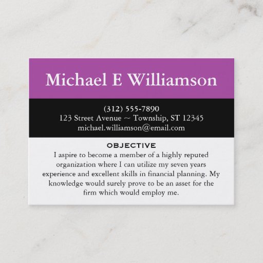 Customizable Black Stripe Purple RESUME Business Cards