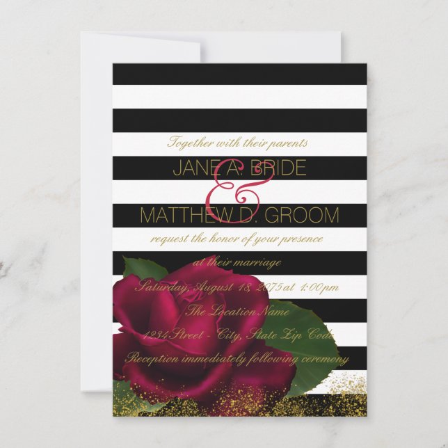 Black Stripe Red and Black Wedding Invitation (Front)