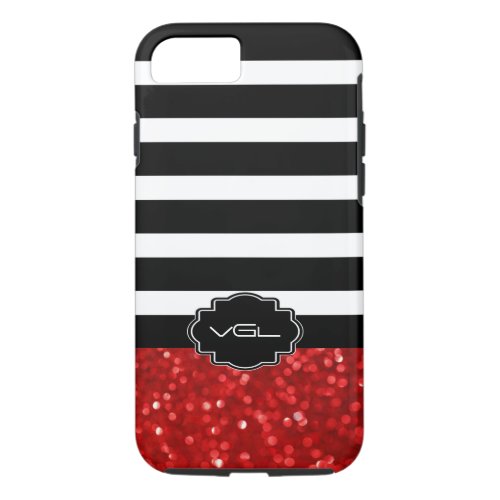 Black Stripe  Red Glitter iPhone 87 Case
