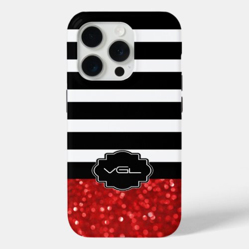 Black Stripe  Red Glitter iPhone 15 Pro Case