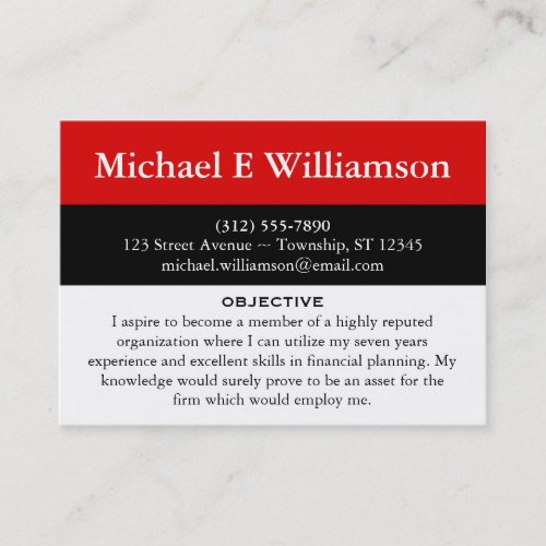 Black Stripe Red RESUME Business Cards