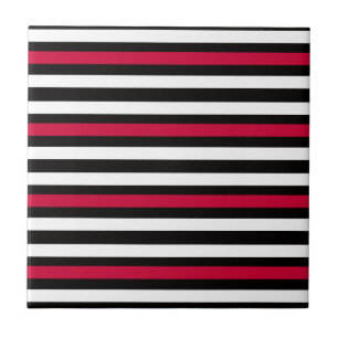 Black Stripe Red White Ceramic Tile