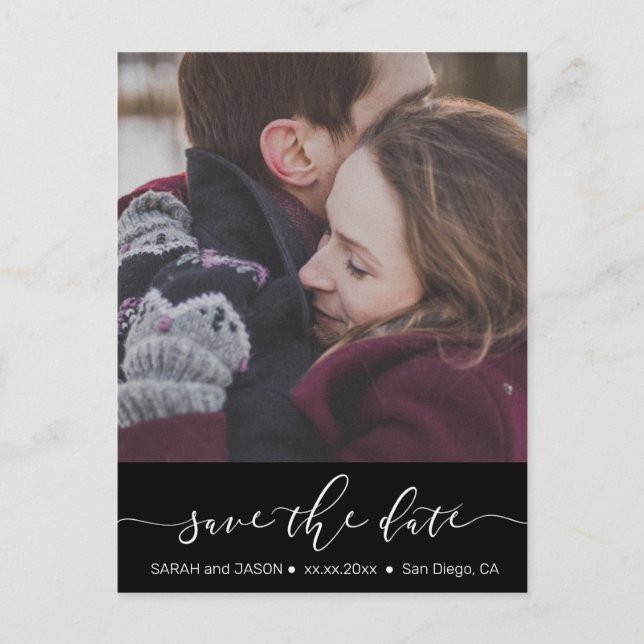 black stripe save the date photo postcard (Front)