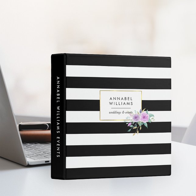 Black Stripe & Violet Floral Personalized Binder (Creator Uploaded)